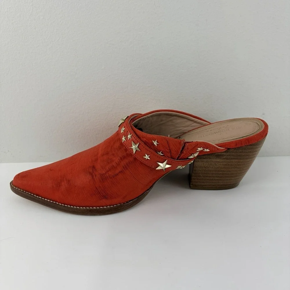 Matisse Kate Bosworth Orangey Red Western‎ Mule Heels Women 7.5 M Leather Brazil